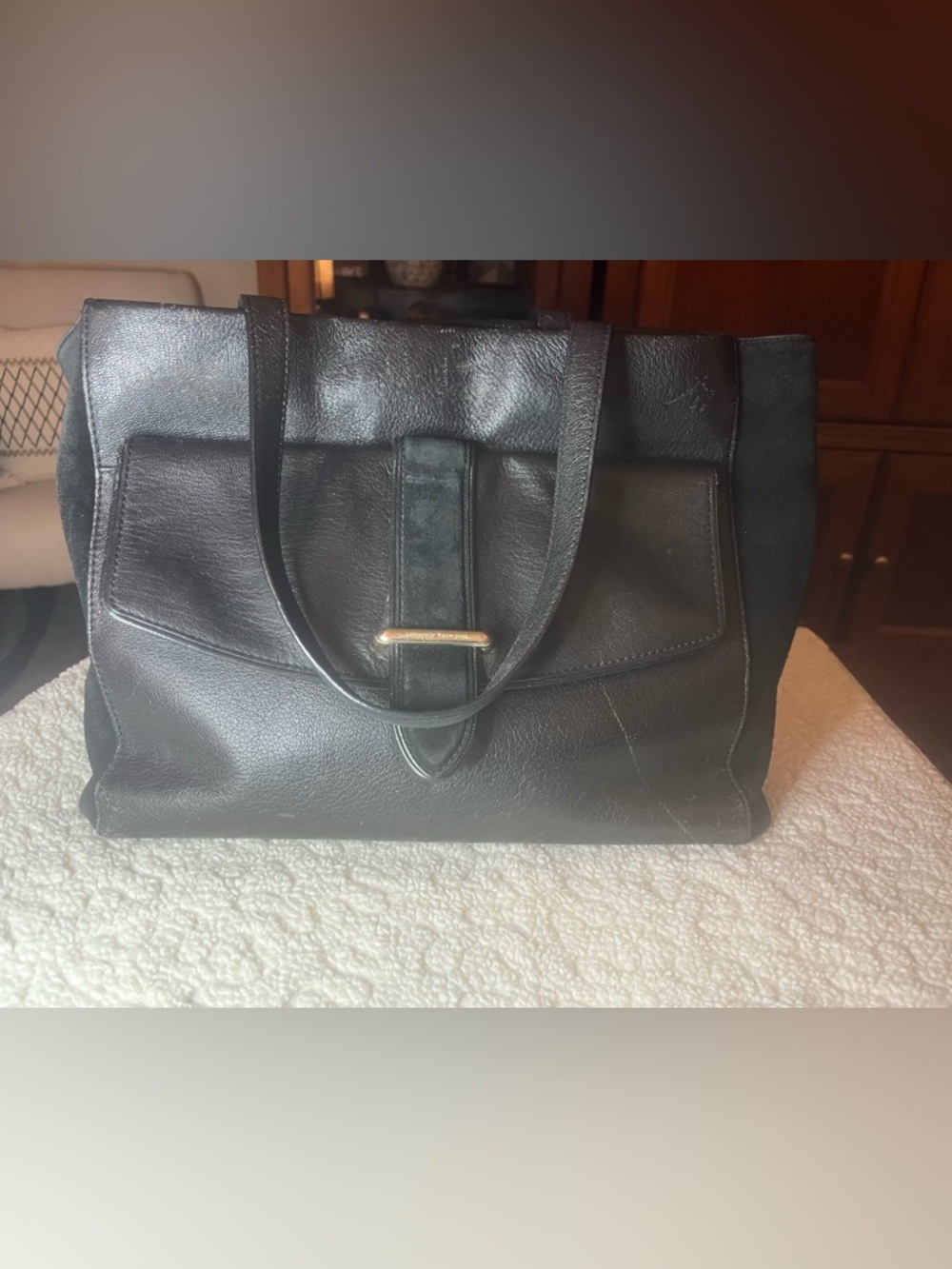 Kate Spade New York WKRU4055 Black Goat Leather Tote Shoulder Bag